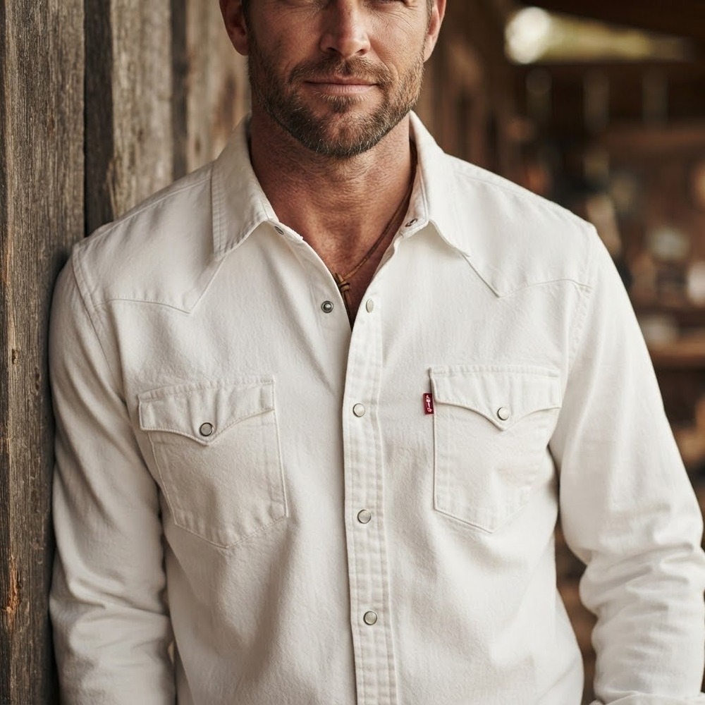 Levis Barstow Standard Western Pearl Snap Shirt White rugged cowboy rodeo XL